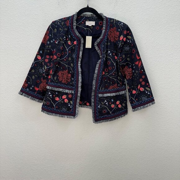 LOFT Jackets & Blazers - Loft Primavera Strawberry Floral Fringe Open Front Blazer Womens 6 Petite NEW